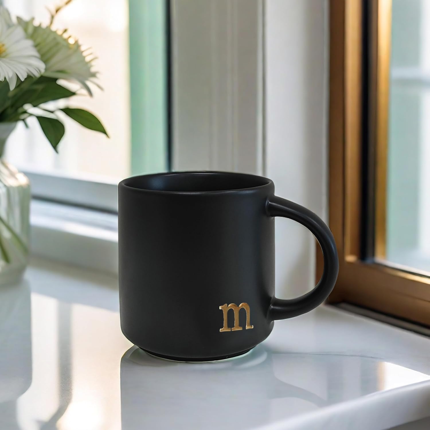 Personalized Ceramic Coffee Mug with Gold Monogram, 15 oz Custom Initial Mug with Gift Box | Elegant Dishwasher Safe Gift for Birthday, Christmas & Special Occasions