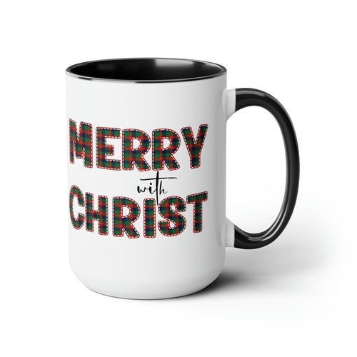 Ceramic Gift Mug 15oz - Merry with Christ - Christmas Holiday Tea or