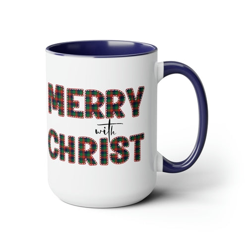 Ceramic Gift Mug 15oz - Merry with Christ - Christmas Holiday Tea or