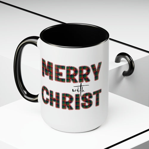 Ceramic Gift Mug 15oz - Merry with Christ - Christmas Holiday Tea or